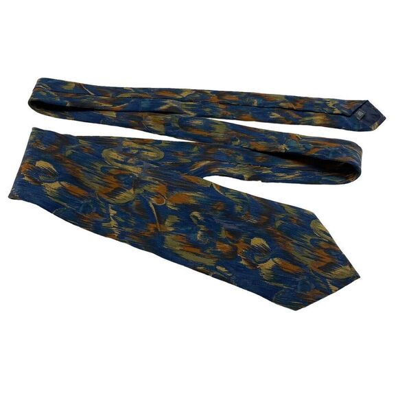 Ermenegildo Zegna Tie Men's Necktie Silk Blue Brown Abstract Watercolor - Picture 7 of 8